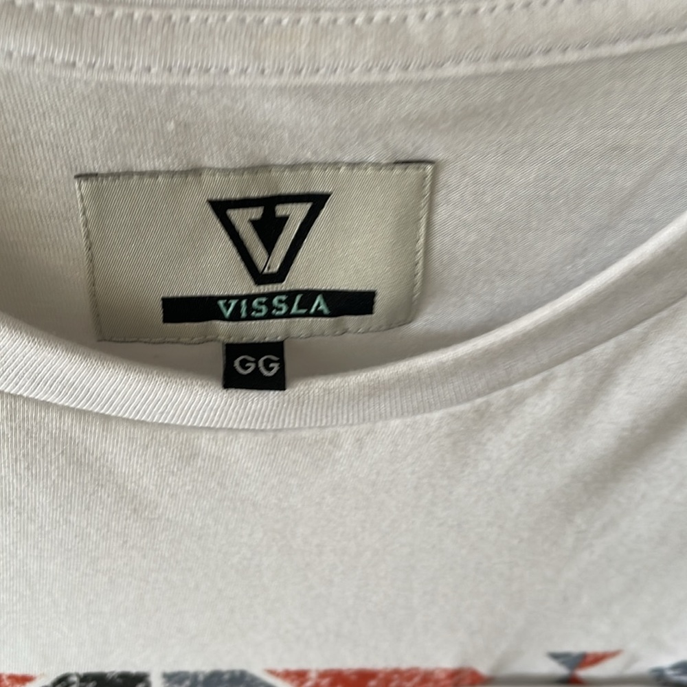 Vissla White/Gray/Orange/Yellow Print Short Sleeve Mens Tee Shirt - Picture 2 of 5